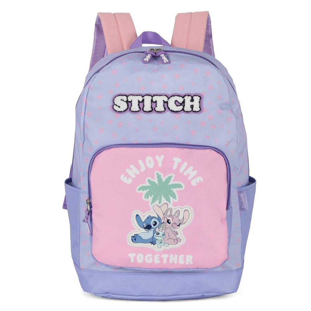 Mochila Grande Casual Stitch Reforçada Juvenil Roxo Disney