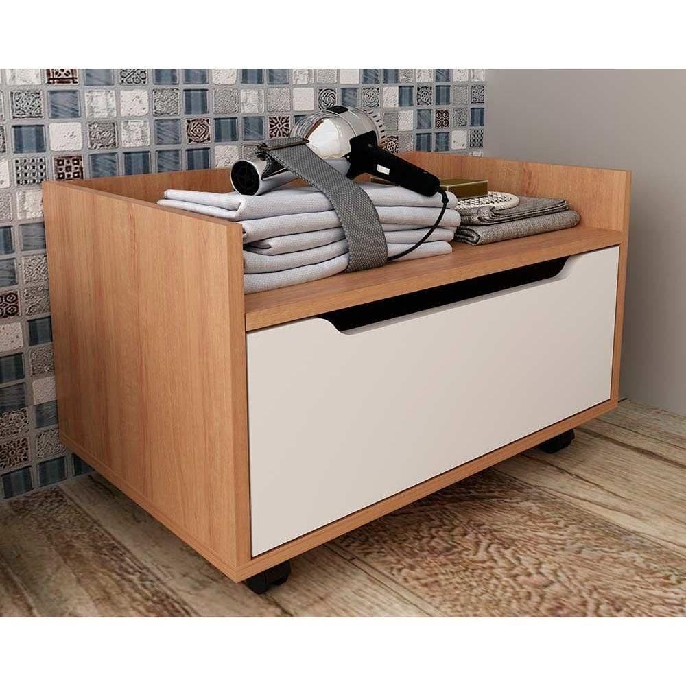 Balcão P- Banheiro Suspenso C- Rodizio Bn3647 S- Cuba C- 1 Gaveta 60cm Amêndoa-branco - Tecno Mobili