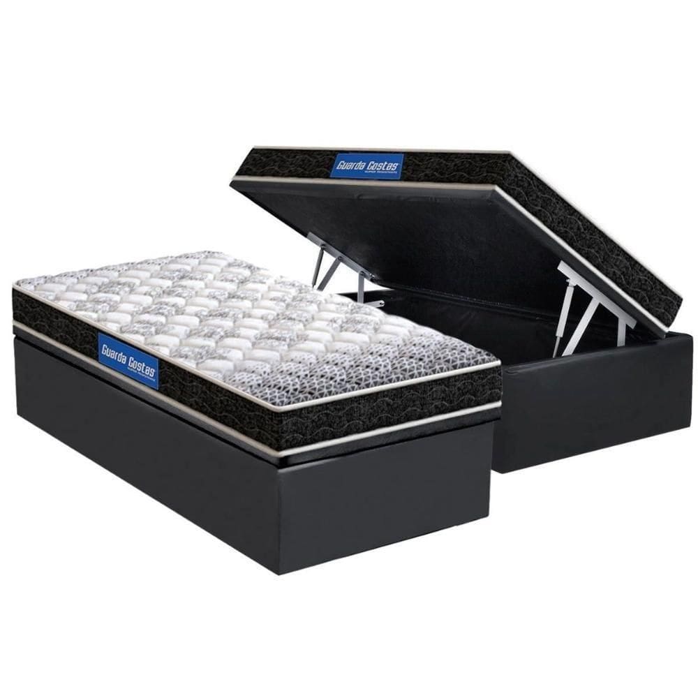 Cama Box Baú Solteiro: Colchão Molas Ensacadas Probel D23 Guarda Costas Super Resistente + Base Crc Suede Gray (88x188)
