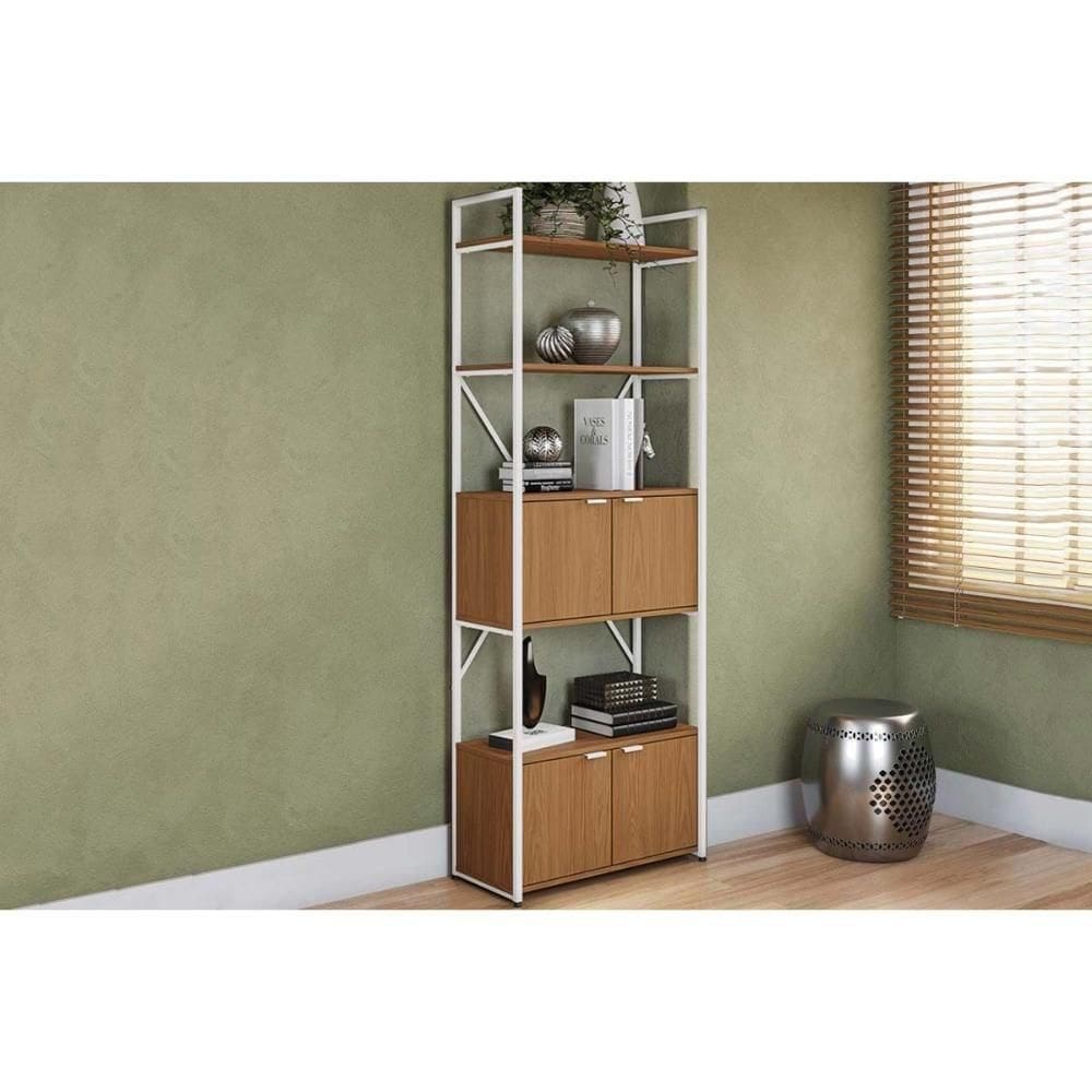 Estante P- Sala Industrial Alta Li018 C- 4 Portas 72x200cm Canela-branco - Kappesberg