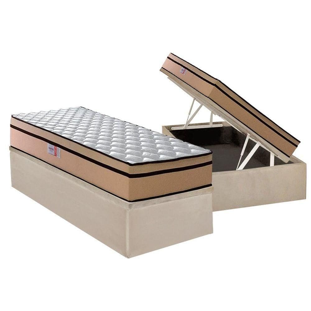 Cama Box Baú Solteiro: Colchão Ortopédico Plumatex D45 Plumatex Selectus 24 + Base Universal Suede Clean Crc (88x188)