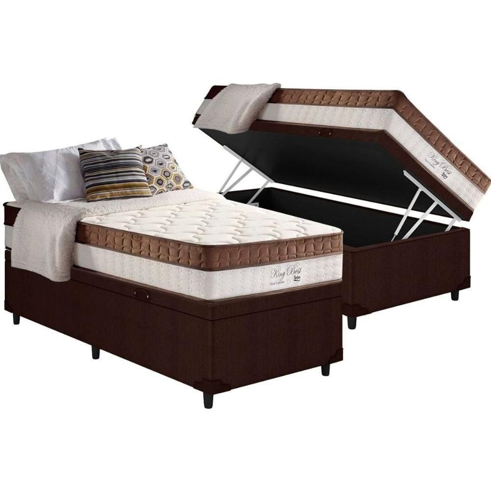 Cama Box Baú Solteiro: Colchão Molas Ensacadas D Angelis Superlastic King Best + Base Crc Courano Brown (88x188)