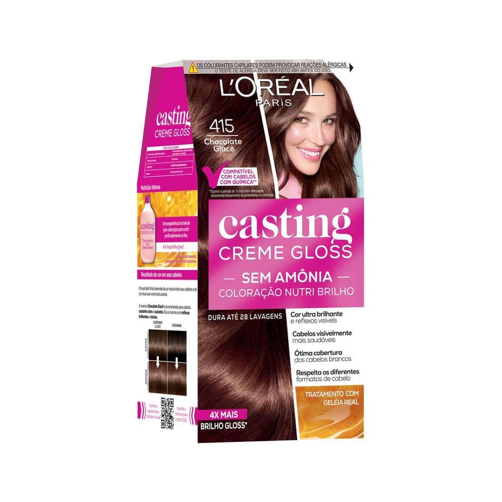Tintura Casting Creme Gloss L`oréal Paris 415 Chocolate Glacê