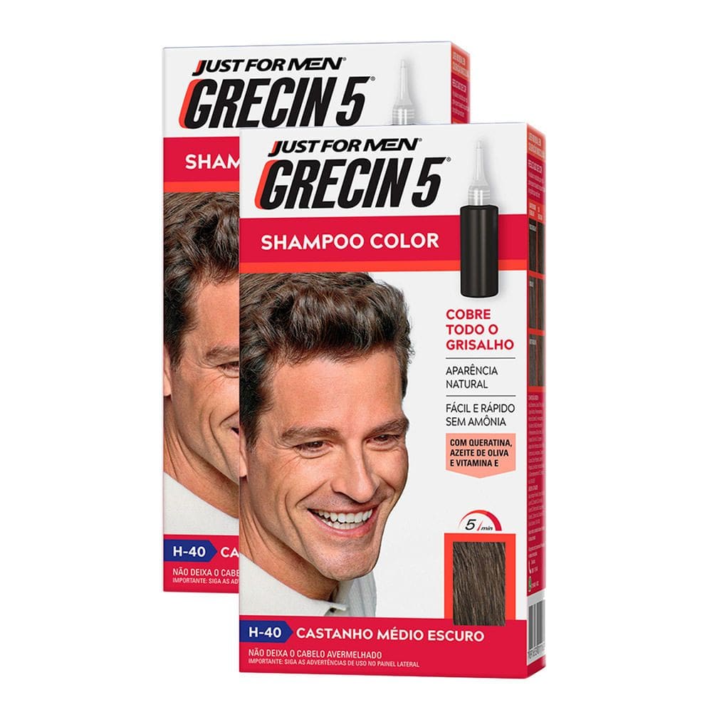 Kit 2 Grecin 5 Shampoo Color Tonalizante Castanho Médio Escuro 60ml