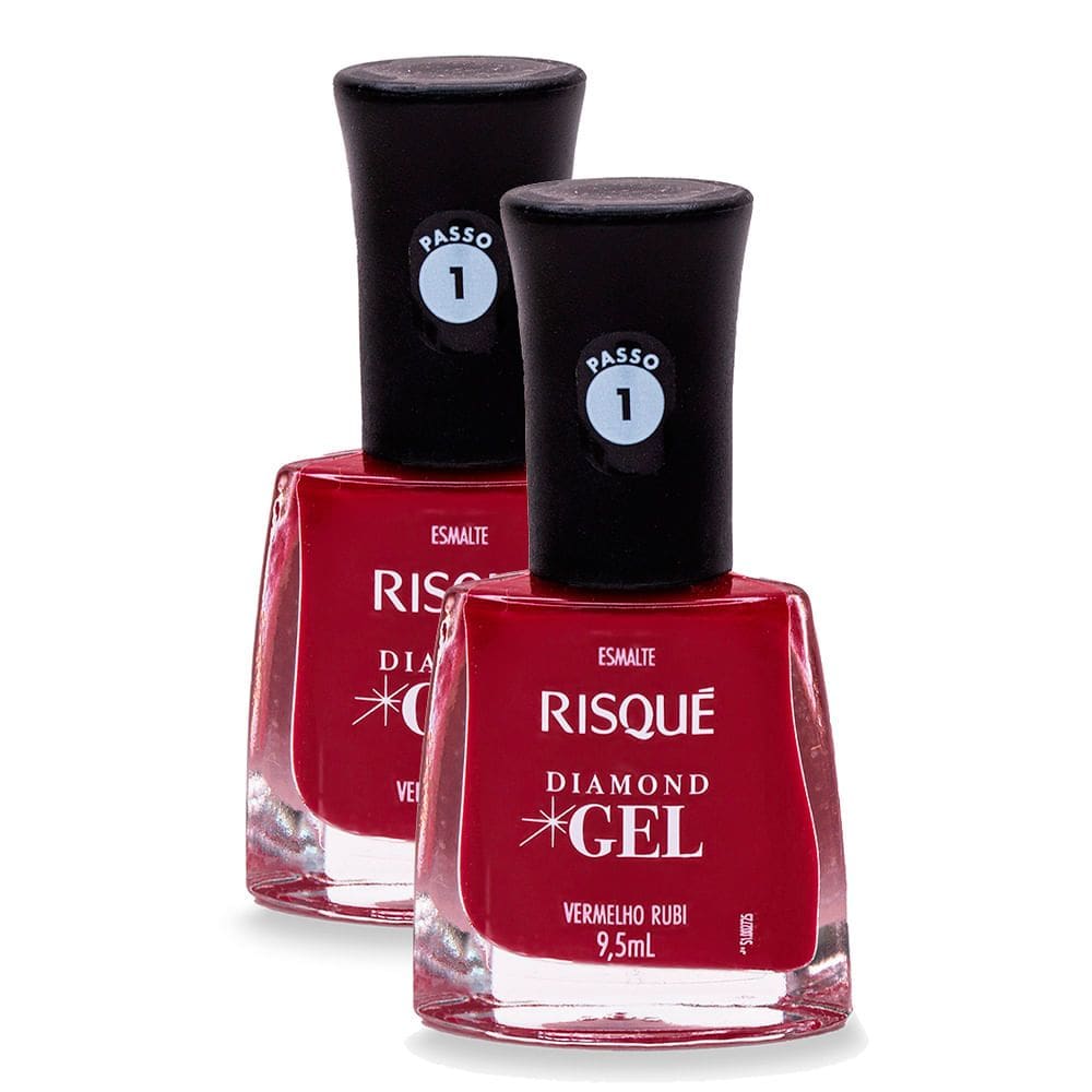 Kit 2 Esmalte Risqué Diamond Gel Vermelho Rubi Cremoso 9,5ml