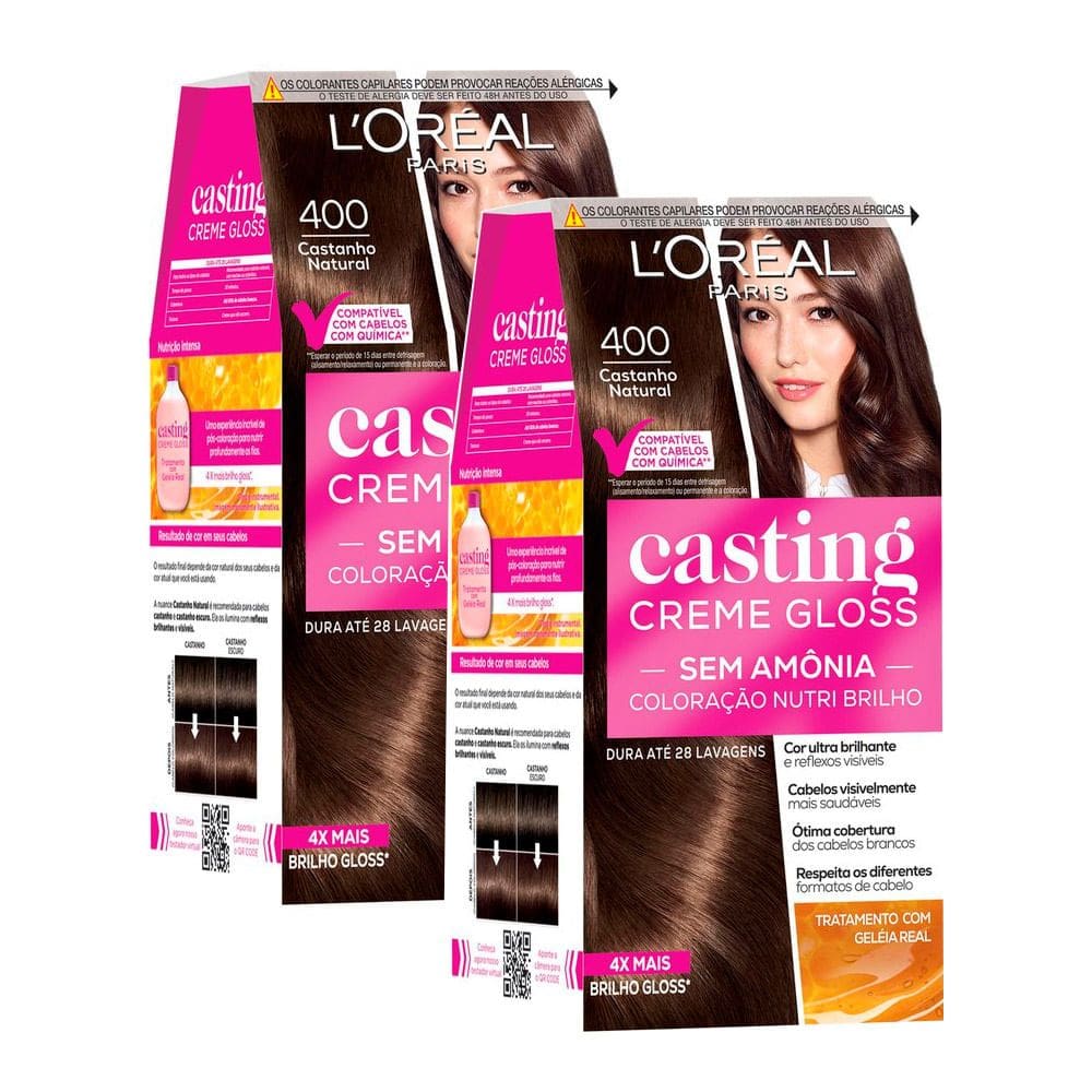 Kit 2 Tintura Casting Creme Gloss L`oréal Paris 400 Castanho Natural