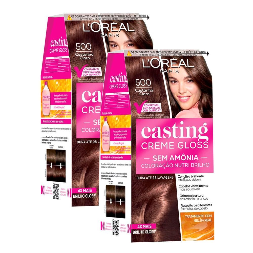 Kit 2 Tintura Casting Creme Gloss L`oréal Paris 500 Castanho Claro