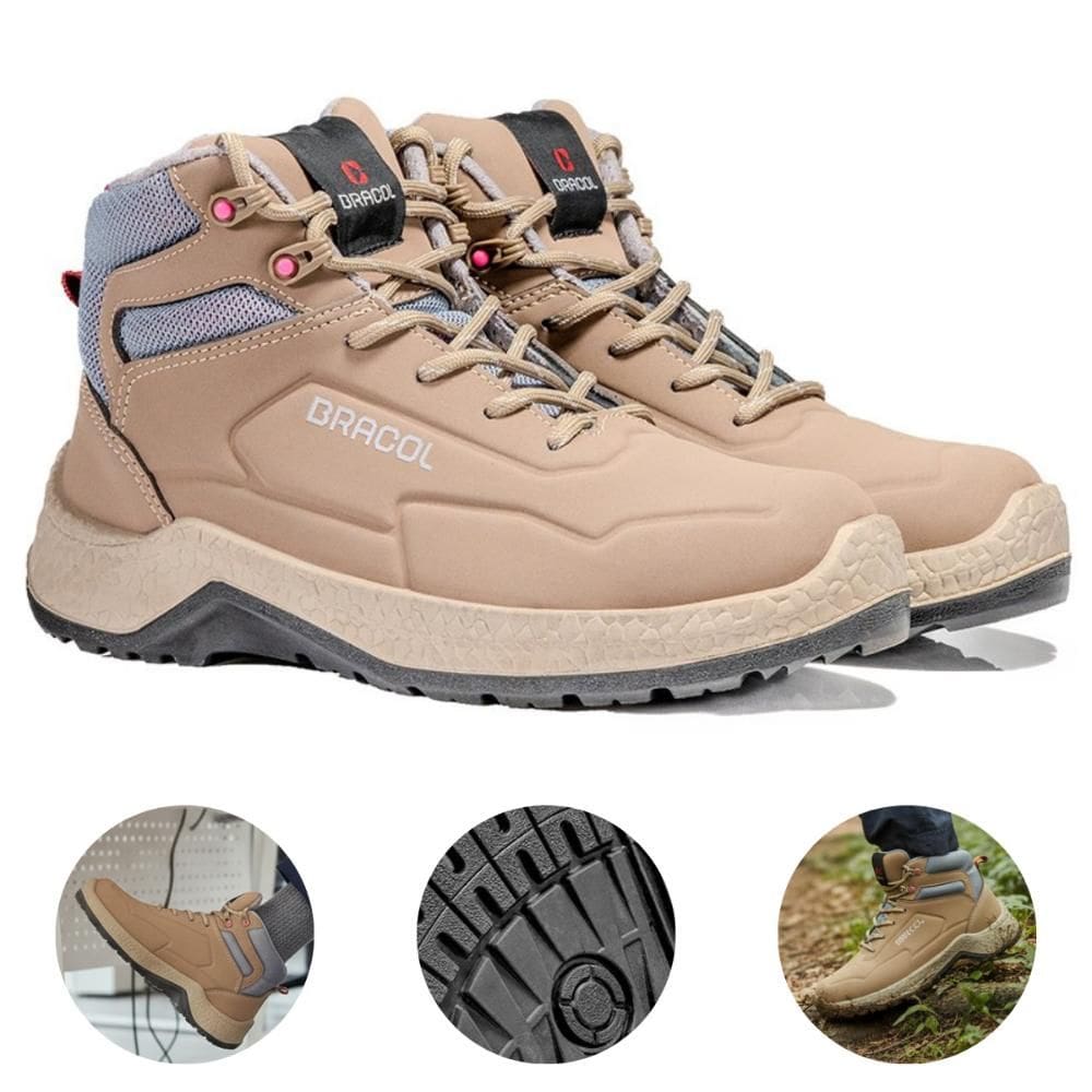 Bota Botina de Segurança Bico Plástico Cano Alto CA 42307 Ella Esmeralda Caqui Bracol