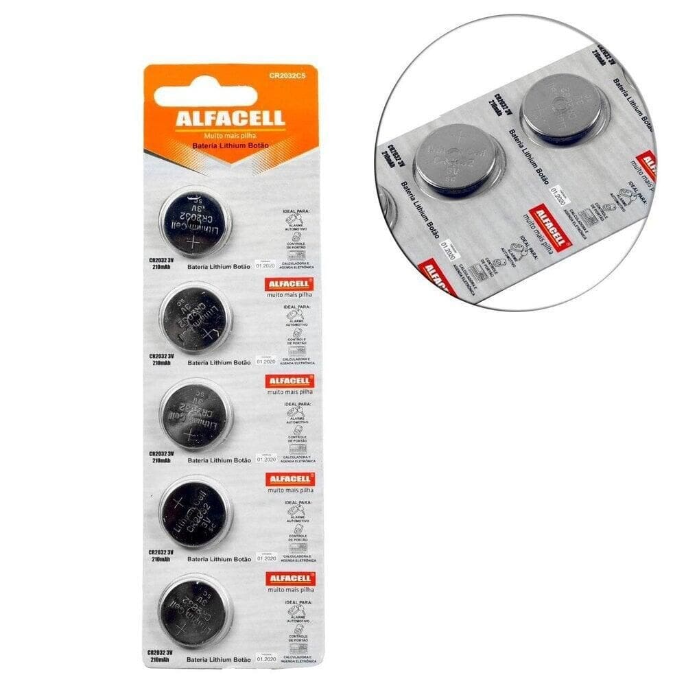 Bateria Botão Lithium CR2032 3V 5 Peças - Tudo em Caixa