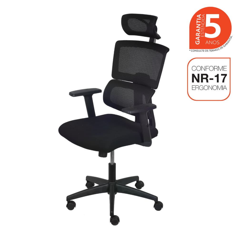 Cadeira Escritório Presidente Ergonômica NR17 Tela Mesh Atlanta Preto