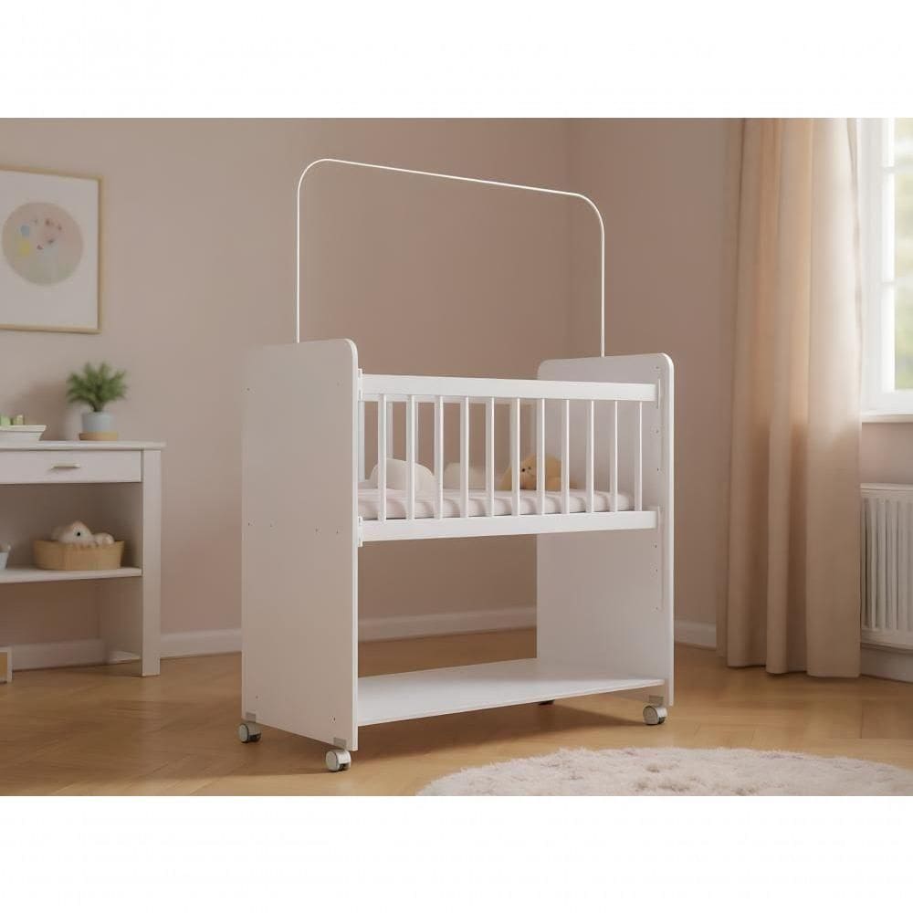 Berço Infantil Com Colchão Moisés, Grade Móvel E Mosquiteiro - Branco