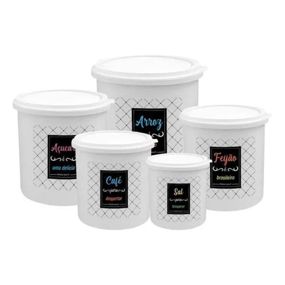 Kit 5 Potes De Mantimentos Plástico Decorado Cor Conjunto Ki