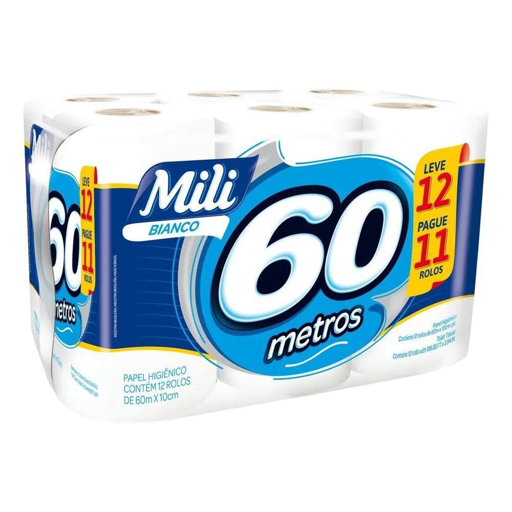 Papel Higiênico Bianco Folha Simples 12 Unidades Mili