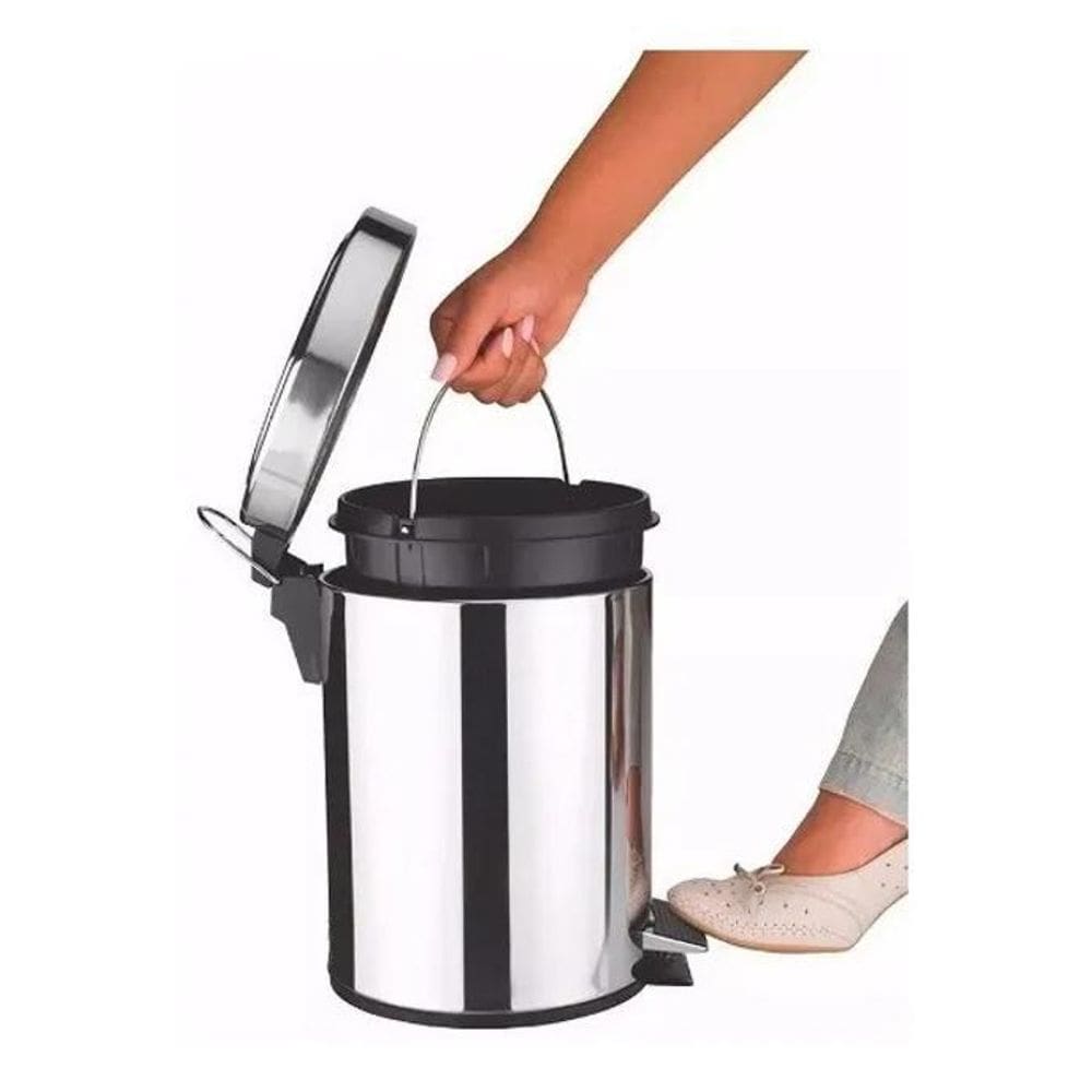 3X Cesto De Lixo 5 Litros Inox Com Pedal Para Banheiro E Coz