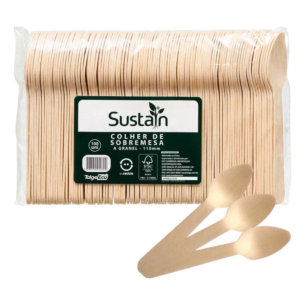Colher De Sobremesa Madeira Biodegradável 100Un Sorvete Açaí