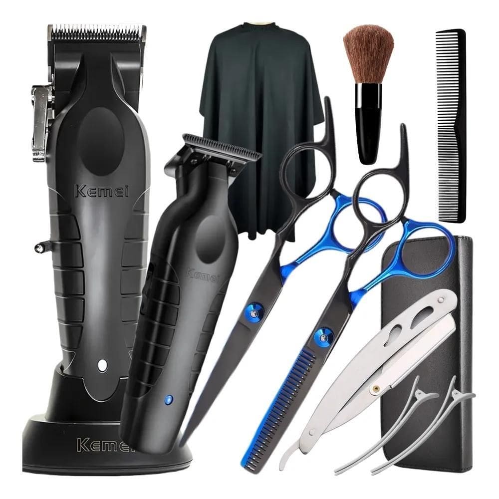 10X Kit Máquina De Corta Cabelo Tesouras Barbeiro Profissio