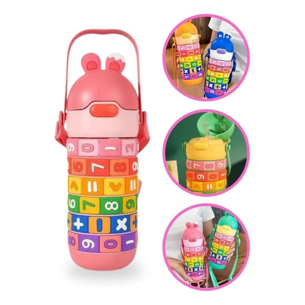 Garrafa Térmica Infantil De Água Canudo Escolar Tabuada Alça