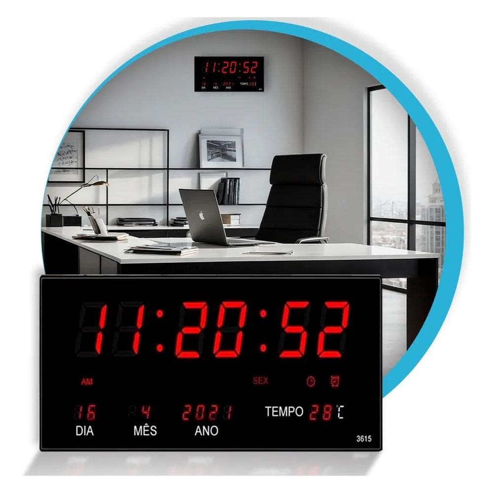 Relógio De Parede Led Digital Calendário Termômetro Recepção