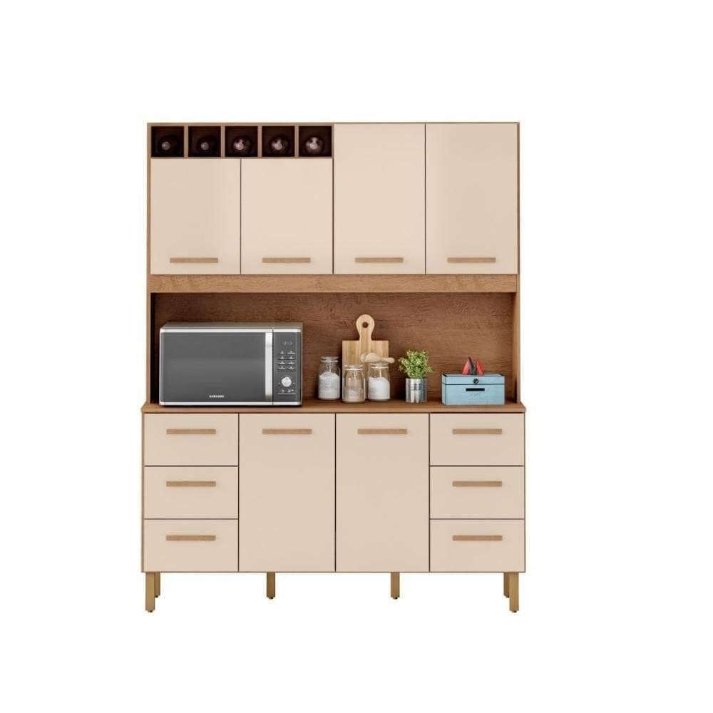 Armário De Cozinha Lívia 1,57m Com 6 Portas Amêndoa Off White