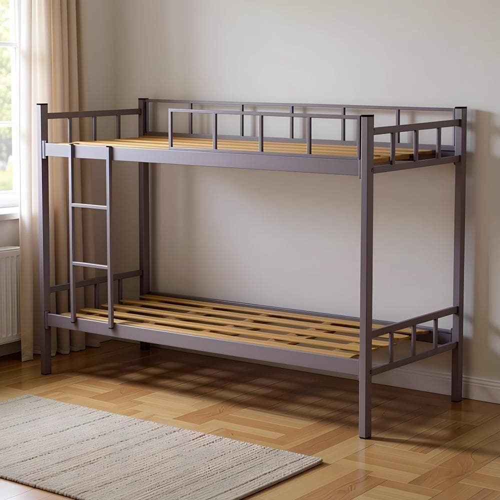 Beliche Reforçada De Aço Com Escada Para Quarto - Cinza