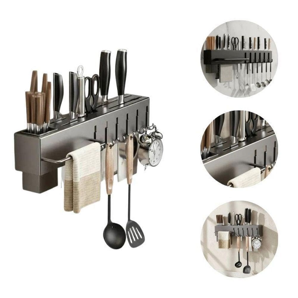 Suporte Cinza Organizador Utensílios De Cozinha 06 Ganchos