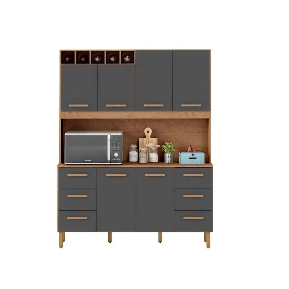 Armário De Cozinha Lívia 1,57m Com 6 Portas Amêndoa Grafite