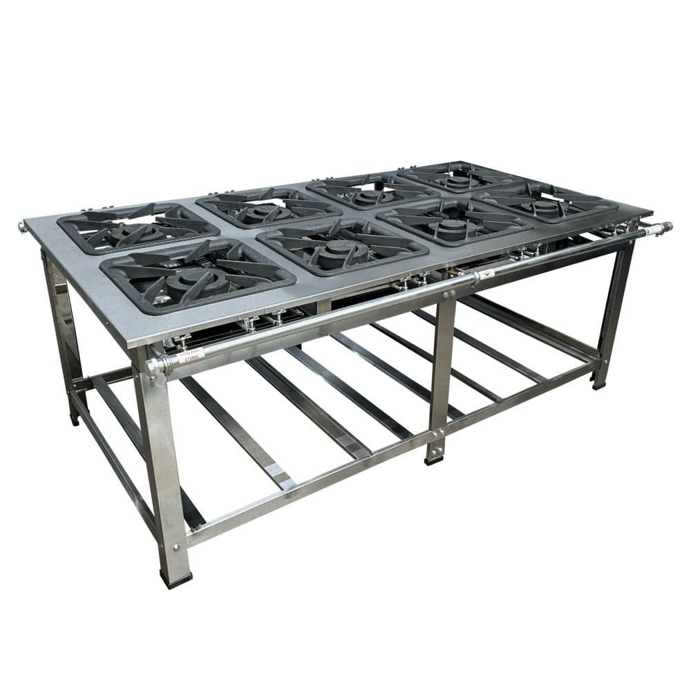 Fogão Industrial de Centro 8 Bocas Duplas Cefaz Linha Gold Baixa Pressão Inox C-I430-CFZG-159