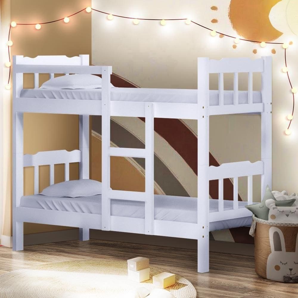 Beliche Solteiro De Madeira Maciça Com Escada Resistente Branco