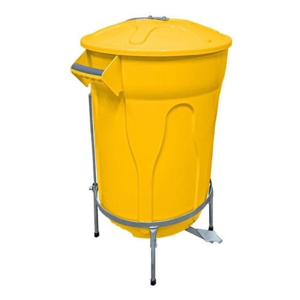 Lixeira Redonda 100L Amarela + Pedal De Aço Desmontável Jsn
