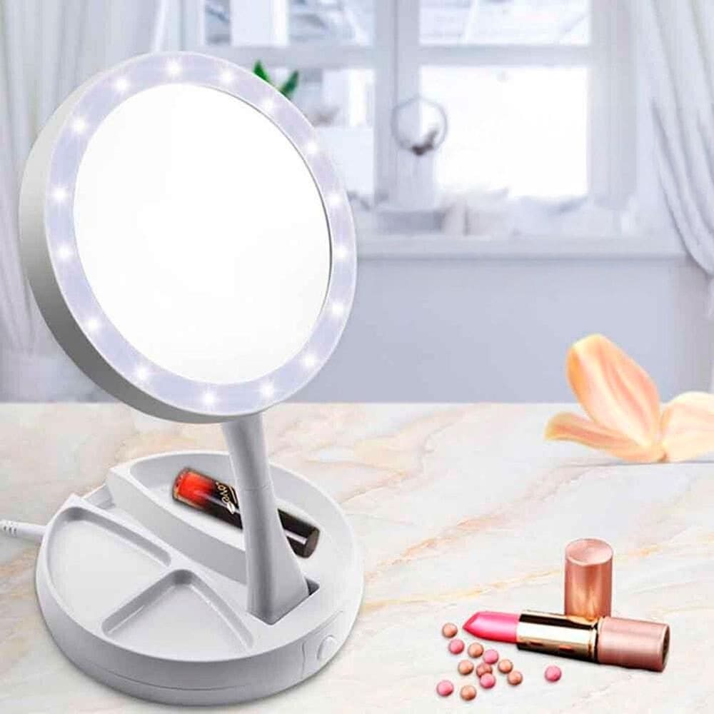 Espelho Led Dupla Face Iluminado Para Maquiagem Bancada