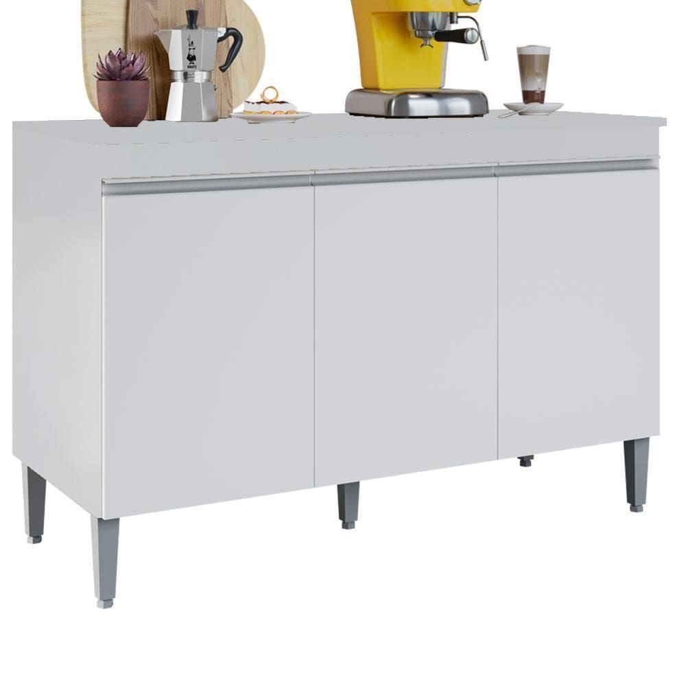 Balcao Com Tampo 3 Portas 120 Cm Manu Branco Reajl Moveis Branco