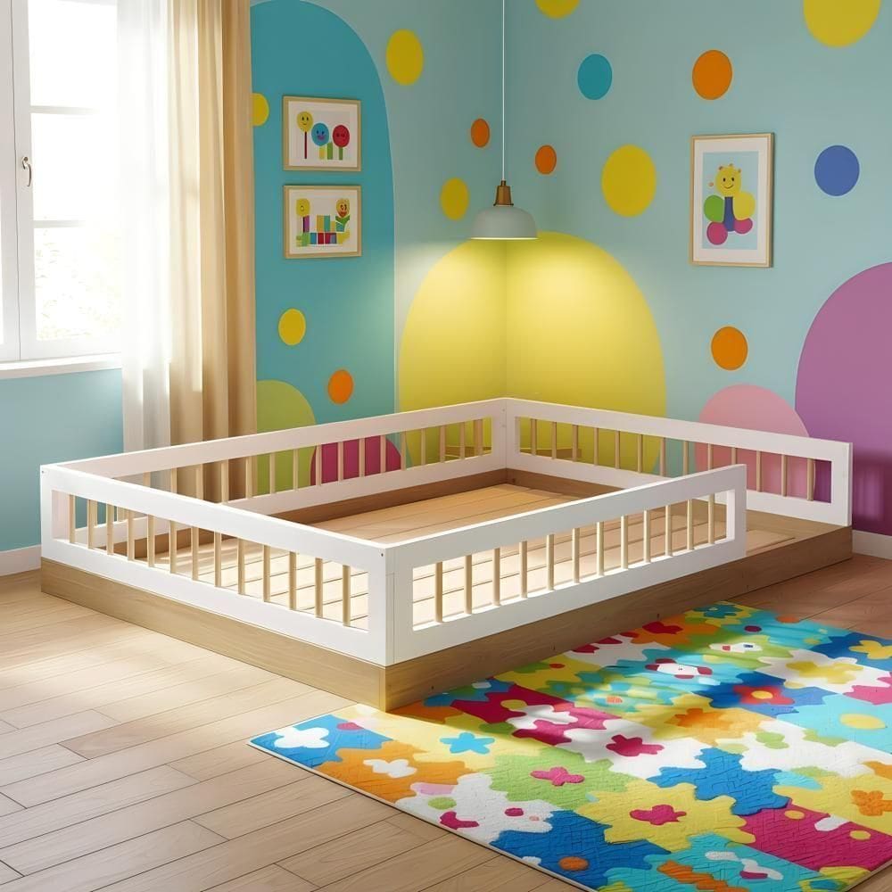 Cama Infantil Casal Montessoriana Com Grade De Proteção