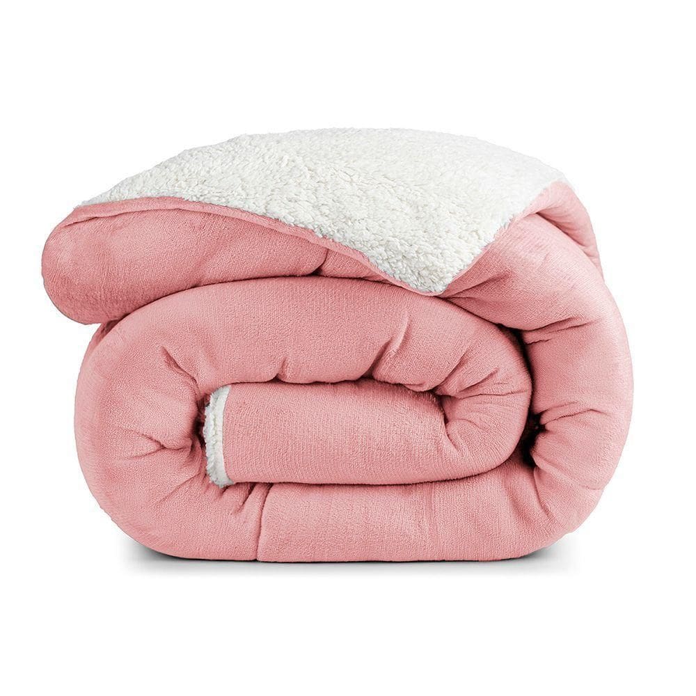 Edredom Bariloche Queen Dupla Face Sherpa - Rosa - 100% Poliéster