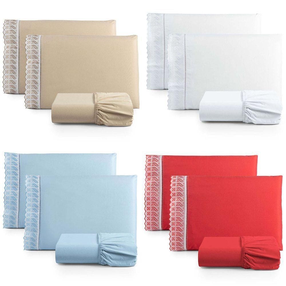 Kit Jogo De Cama Lençol Lese King 3 Peças Com 4 Un. Cores 1 - 100% Algodão