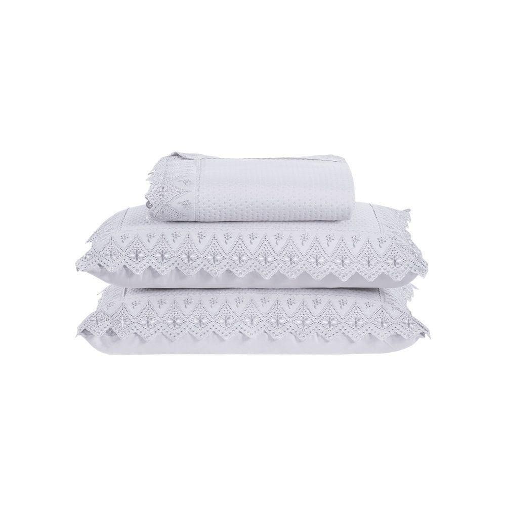 Kit Colcha 3 Peças Queen Percal 300 Fios Bordado Inglês Home Madrid 100% Poliéster - Branco