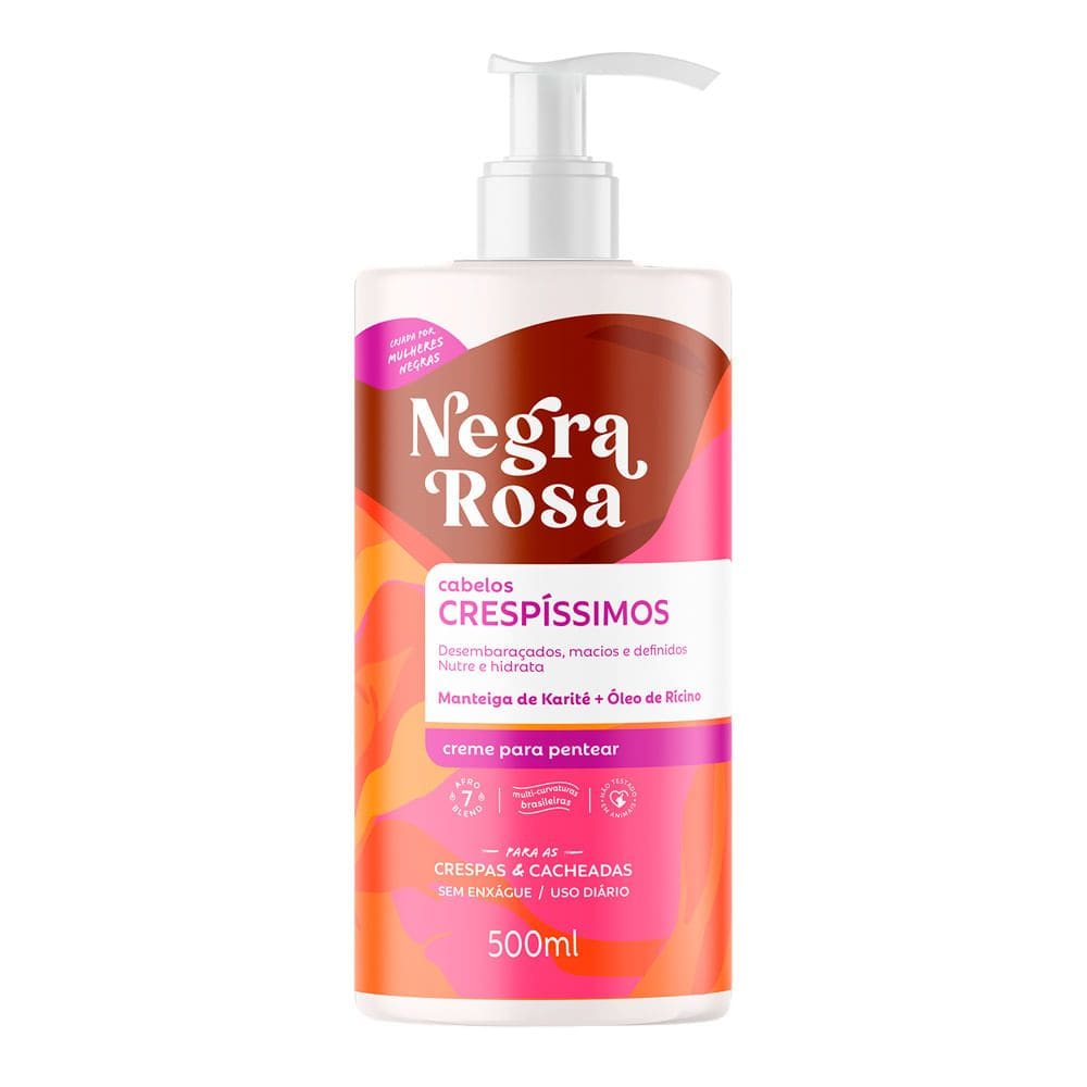 Creme para Pentear Cabelos Crespíssimos Negra Rosa Crespas e Cacheadas 500ml