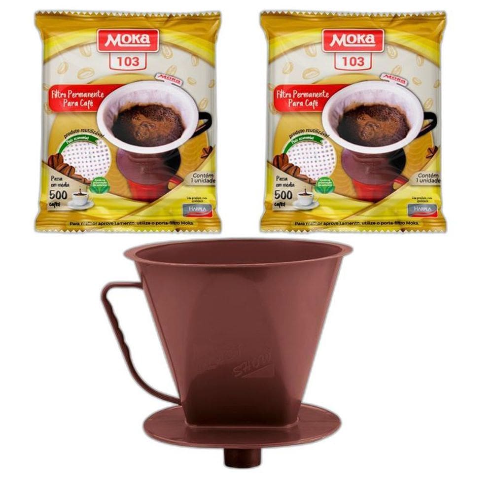 2 Coador Moka Filtro Permanente 103 E Porta Filtro Com Funil