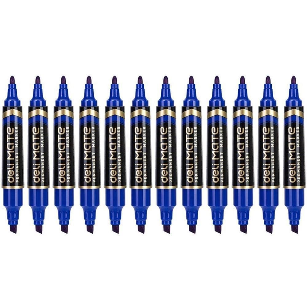 Marcador Permanente Ponta Chanfrada Duas Pontas Azul 10 unid