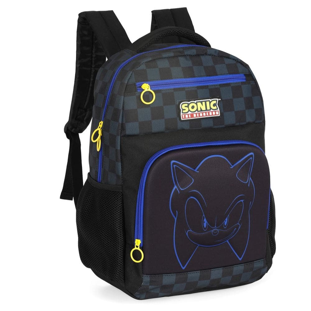 Mochila Sonic Preto 3D Costas Juvenil Escolar Up4you Menino