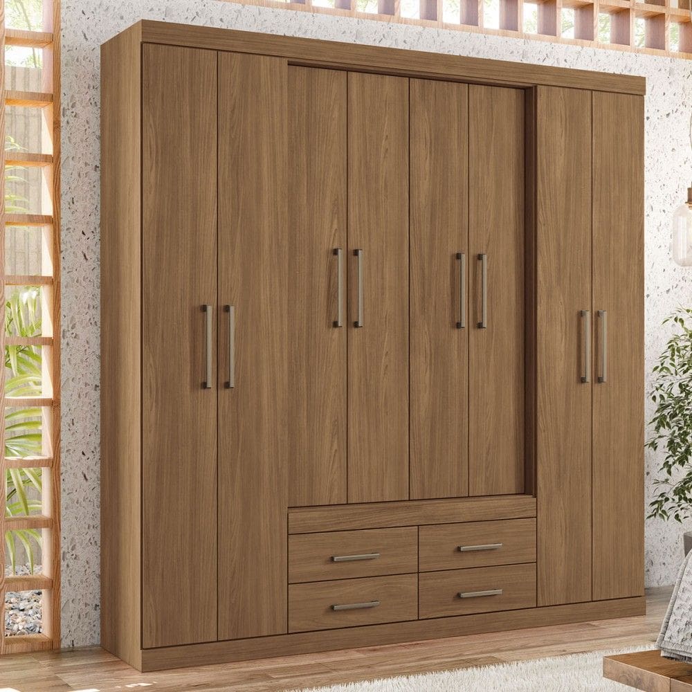 Guarda-Roupa Casal Barbados 8 Portas 4 Gavetas Jatoba - Pnr Móveis