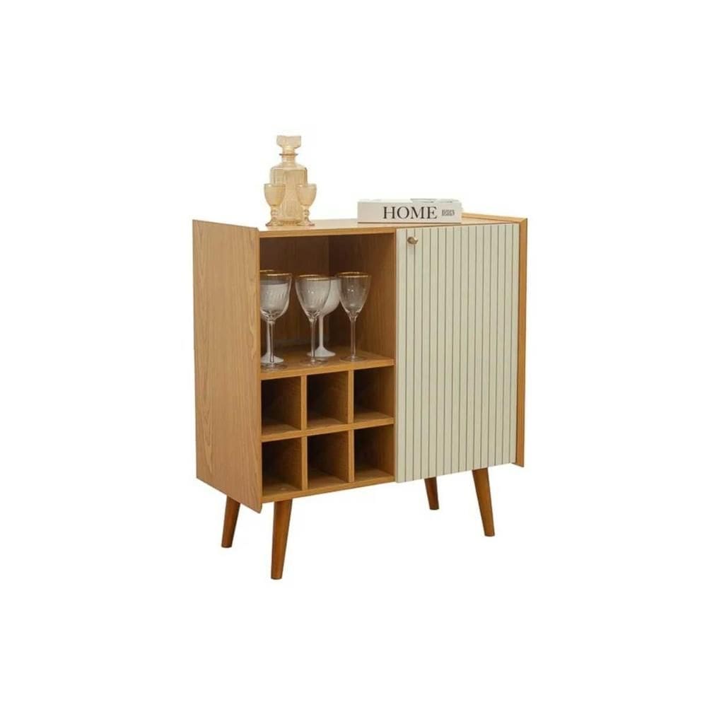 Bar de Sala Jantar Vértice c/ 1 Porta Frisada 1 Nicho e Adega p/ 6 Garrafas Cinamomo/Off White - Genialflex
