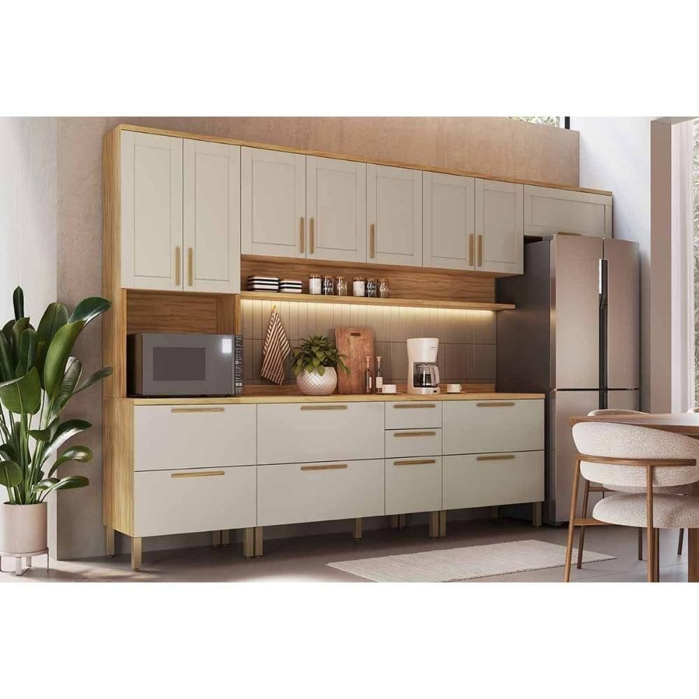 Cozinha Completa Riesling 6 Peças (3aéreos+2balcões+1paneleiro) C6p110 Amendoa-off White - Ronipa