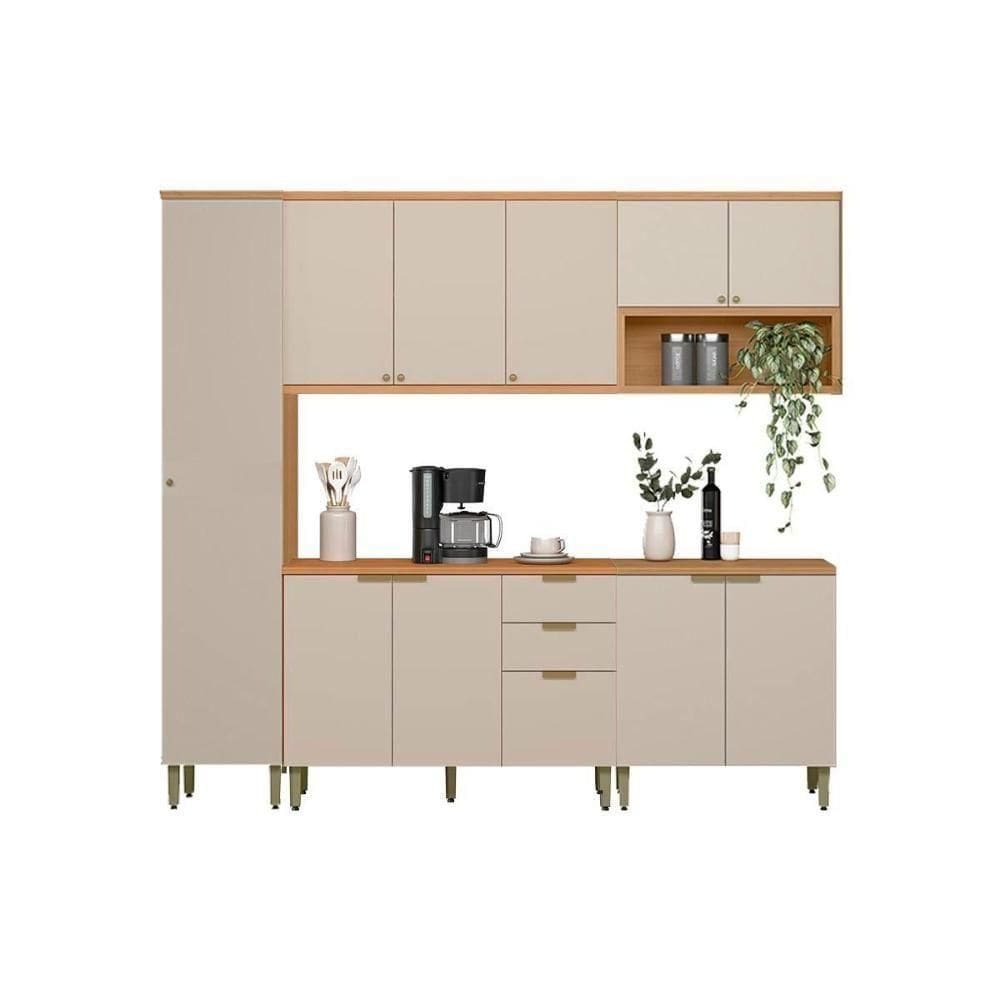 Cozinha Completa Selene 5 Peças (2balcões+2aéreos+1paneleiro) Cp24 Jequitiba-off White Fosco - Linea Brasil