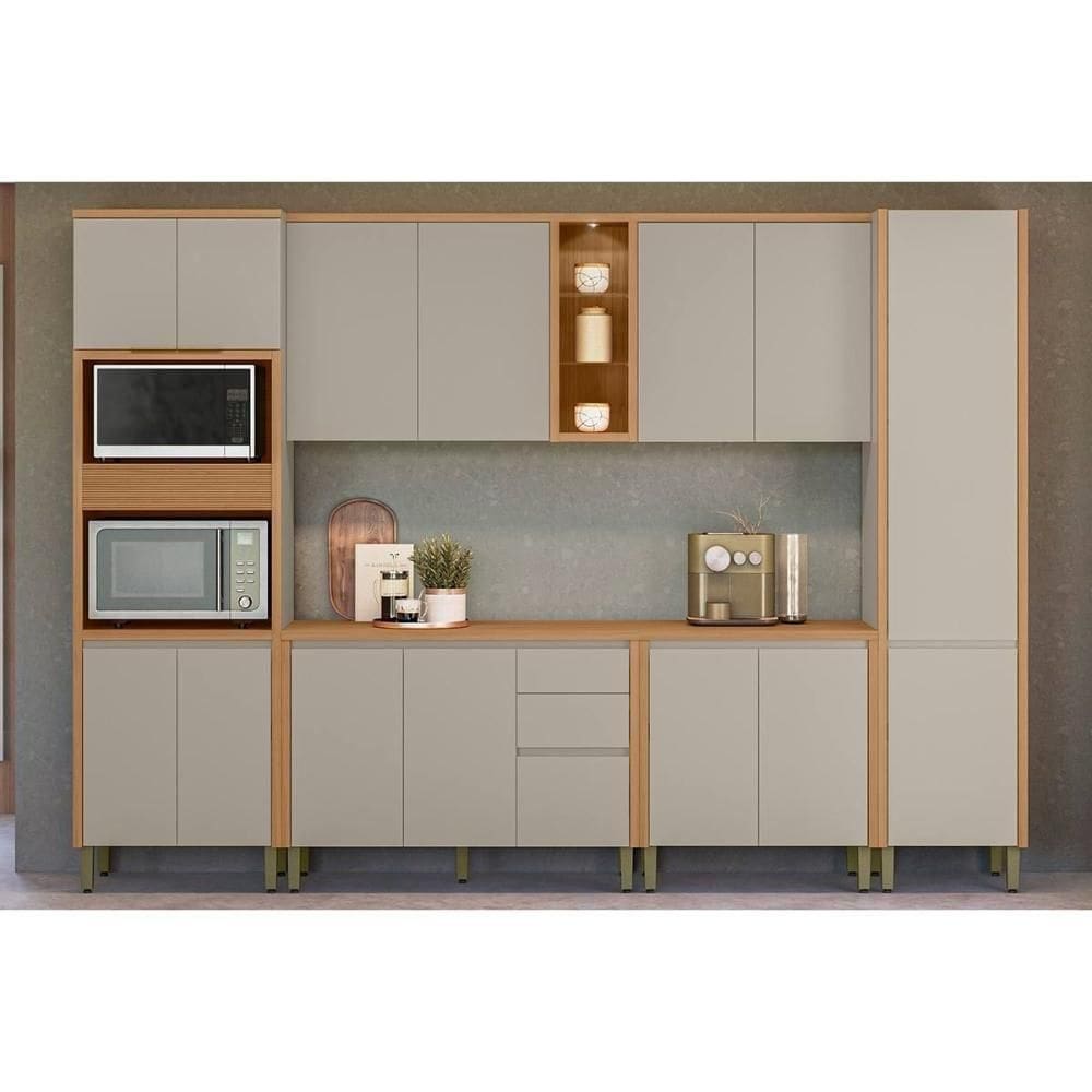 Kit Cozinha Completa 6 Peças Allure (2aéreos+2balcões+1paneleiro+1torrequente) Cp19 Jequitiba-gris Fosco - Linea Brasil