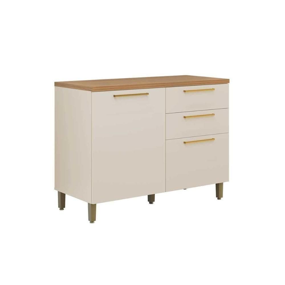 Gabinete De Cozinha Modulado C- Tampo Atena C- 1 Porta E 3 Gavetas 120cm Jequitiba-off White Fosco - Linea Brasil