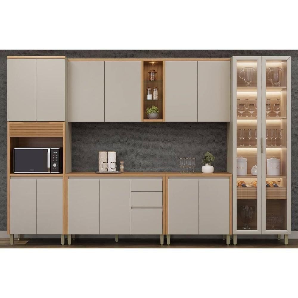 Cozinha Completa Allure 6 Peças (2aéreos+2balcões+1cristaleira+1paneleiro) Cp06 Jequitiba-gris Fosco - Linea Brasil