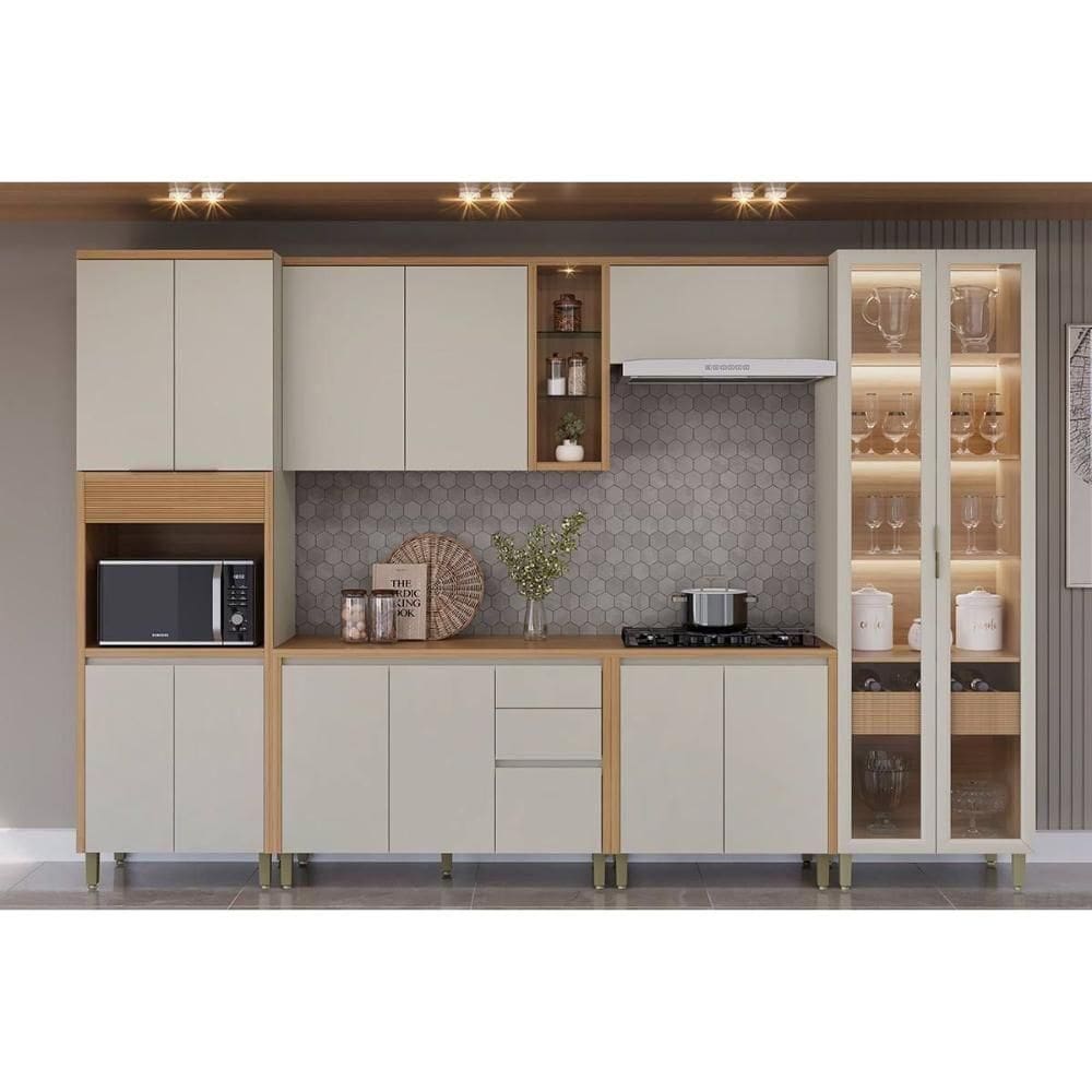 Kit Cozinha Completa 6 Peças Allure (2aéreos+2balcões+1cristaleira+1paneleiro) Cp07 Jequitiba-gris Fosco - Linea Brasil