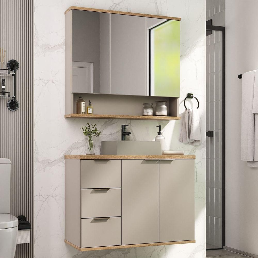 Conjunto Com Cuba Aqua 76cm Estilare Cnj4006 Nude/carvalho