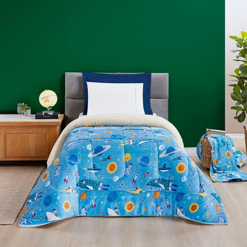 Coberdrom Cobertor Fantasy Solteiro Infantiil Sherpa Manta Toque Lã De Carneiro - Astronauta