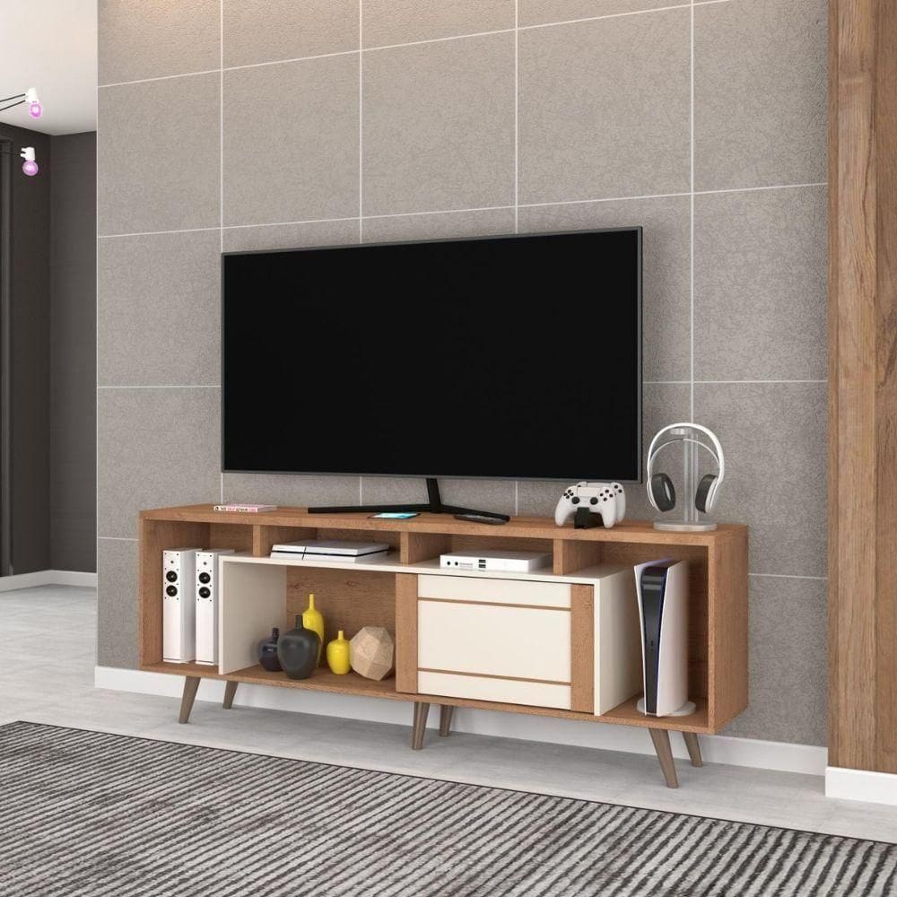 Rack Para Até 75” 1 Porta De Correr Nature-off White Roma Atualle